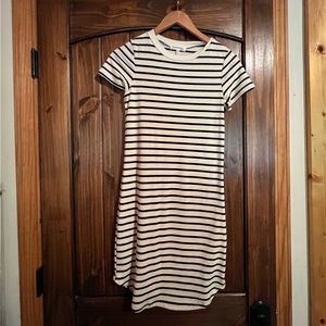 Navy White Striped Cotton spandex mini shirt dress
